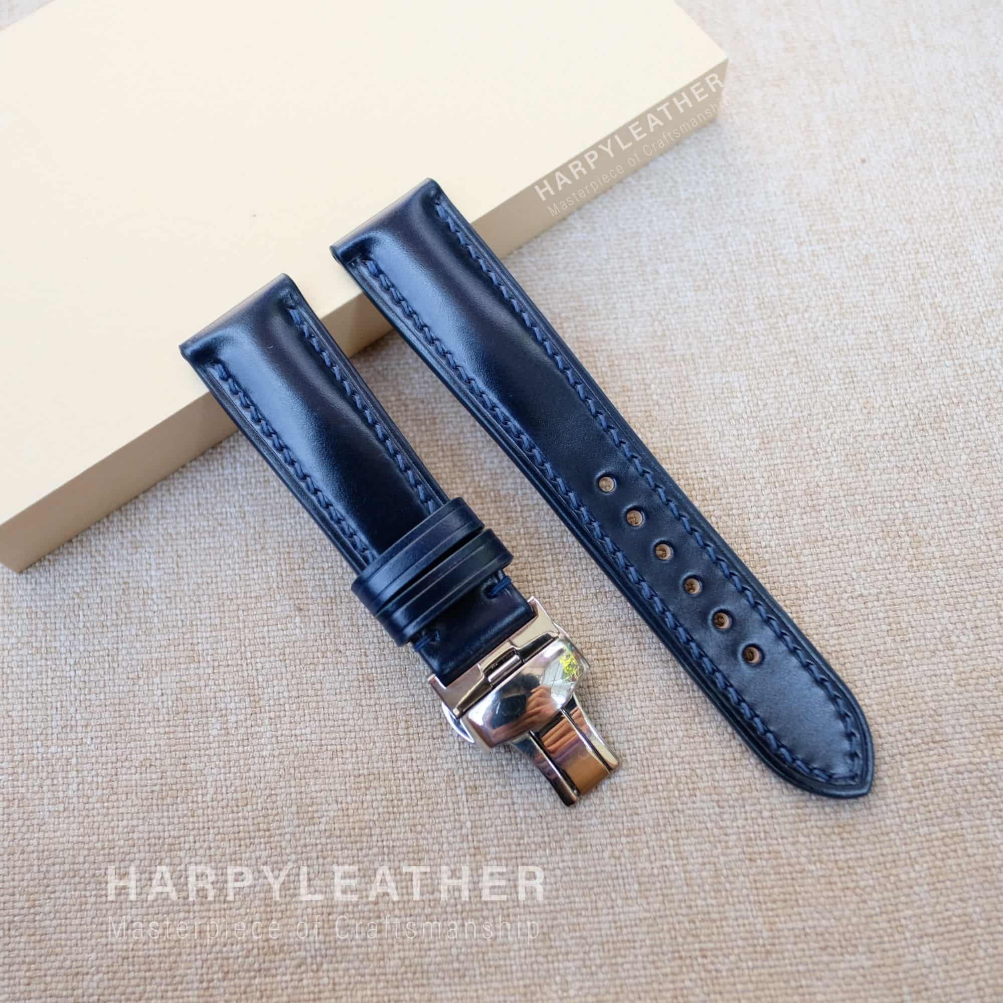 dây đồng hồ da shell cordovan màu xanh navy