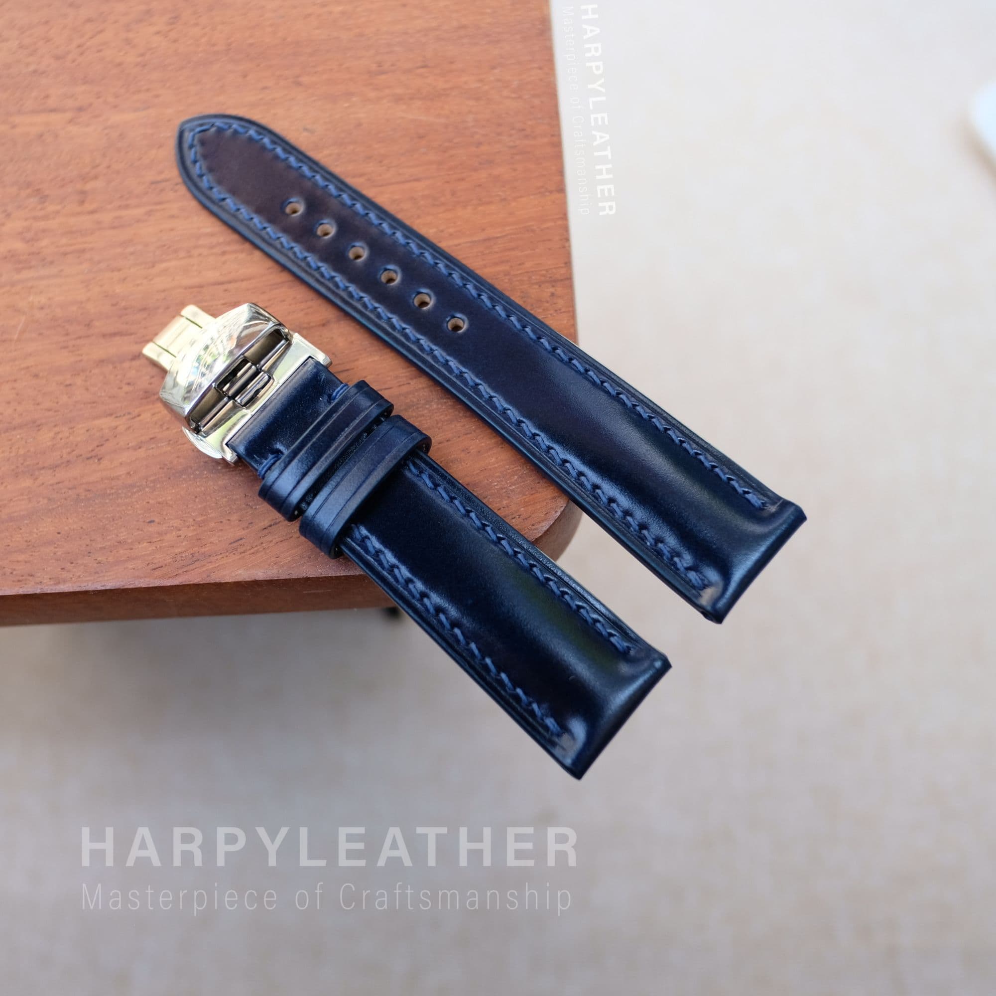dây đồng hồ da shell cordovan màu xanh navy Day dong ho da shell cordovan mau xanh navy 3