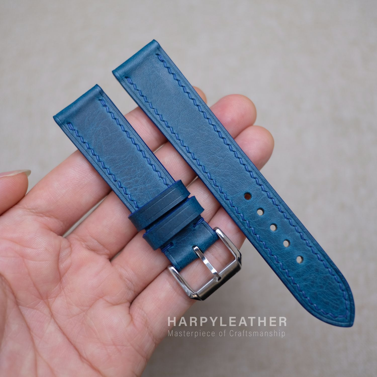 Dây đồng hồ da waxy màu xanh blue Day dong ho flat da waxy mau xanh blue 2